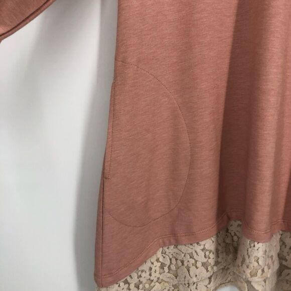 LOGO Lounge Pink V Neck Sweater Top Floral Lace Trim - Picture 3 of 7